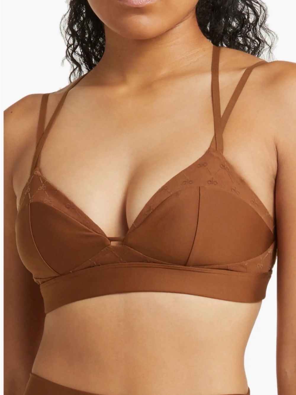 Alo Yoga Celeste Airlift Mesh Sports Bra Cinnamon Brown Size M